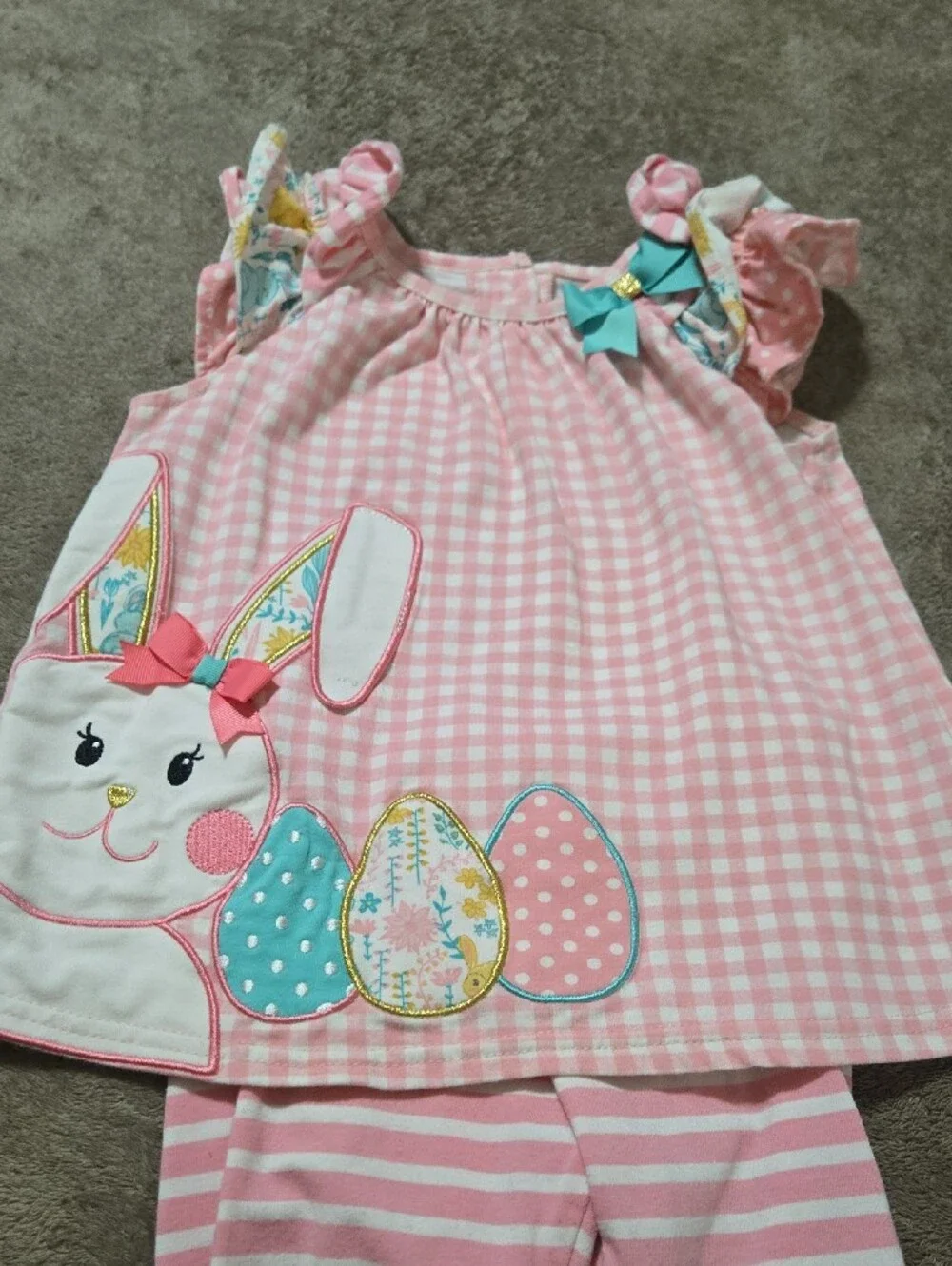 Rare Editions Girls' 3T Pink Gingham Bunny Set with Striped Pants
